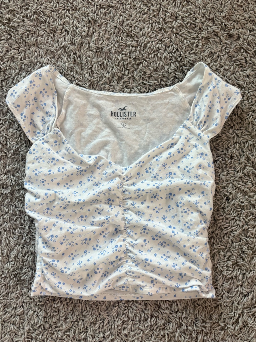 Hollister White Top with Light Blue Floral Print